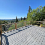 Wood patio deck overlooking a beautiful landscape