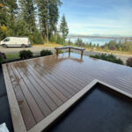 Beautifully crafted wood deck overlooking a lake